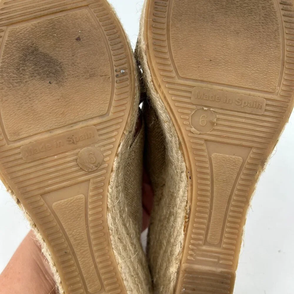 PATRICIA GREEN Tan Nude Canvas Open Toed Espadrille Wedges Shoes Size 6